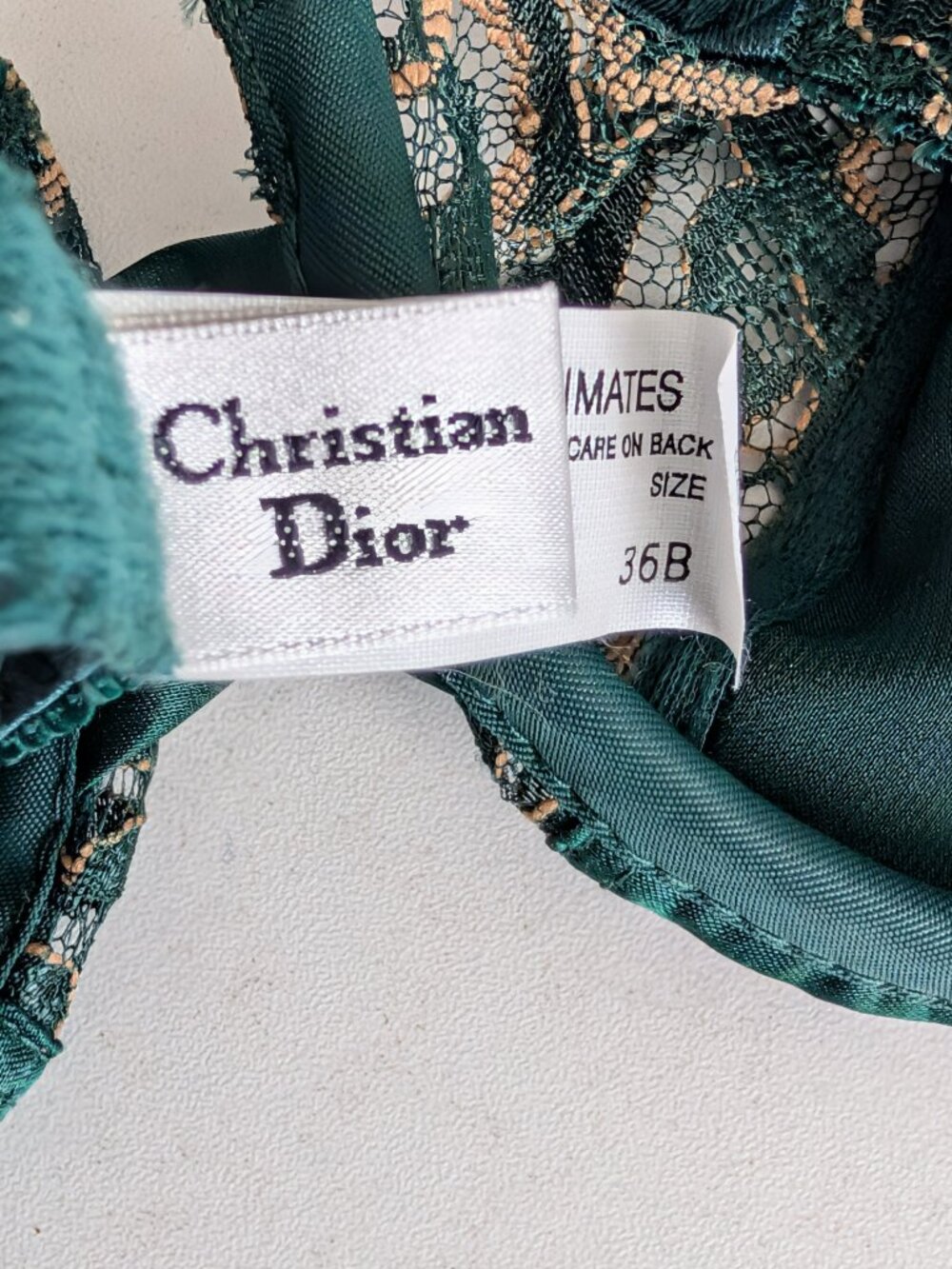 Vintage Christian Dior Intimates Lace Underwire Bra 36B Emerald Green 4775 - Picture 5 of 7